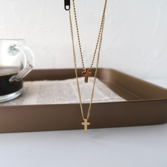 NEW 18K Gold Plated Double Layer Cross Necklace - Picture 7 of 10
